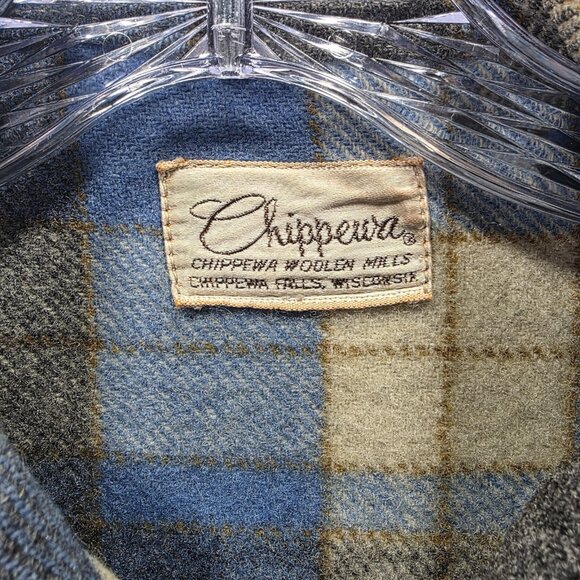 Vintage Chippewa Woolen Mills Jacket Mens Large Blue Gray Wool Plaid Shacket - Picture 4 of 11